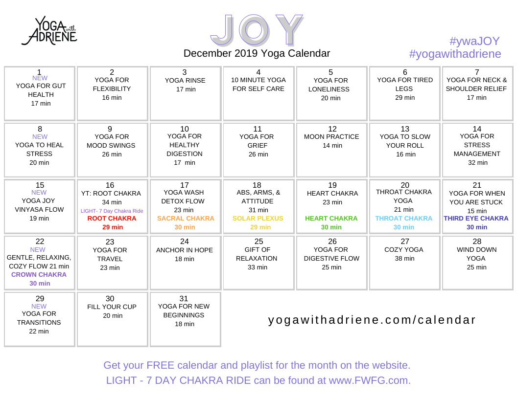 December-2019-Yoga-Calendar | Yoga With Adriene