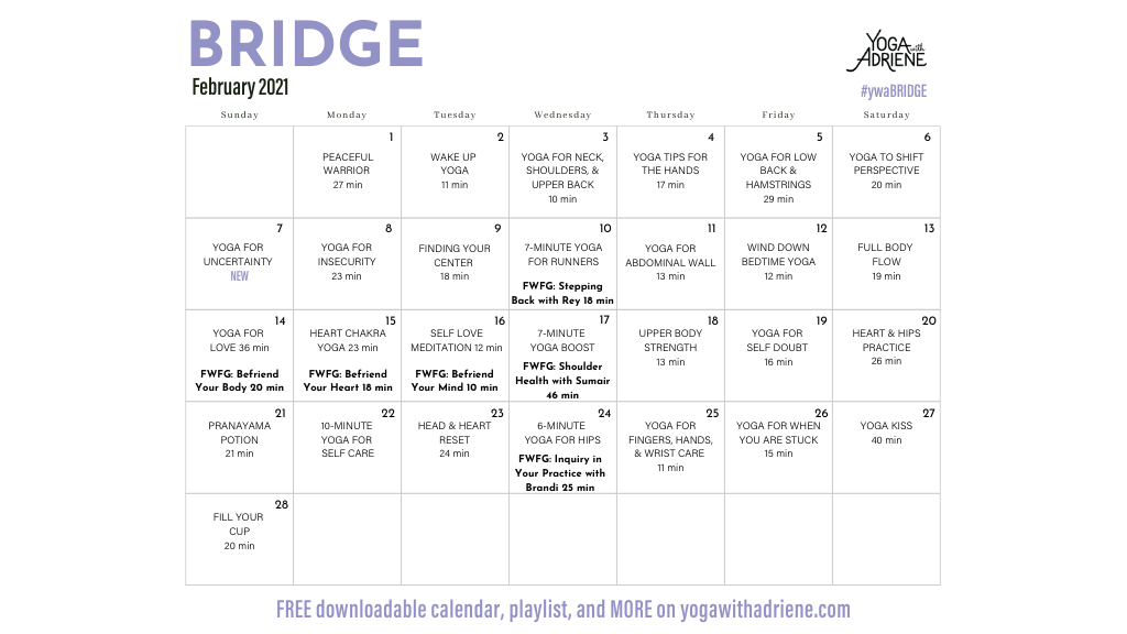 February 2021 Yoga Calendar - BRIDGE