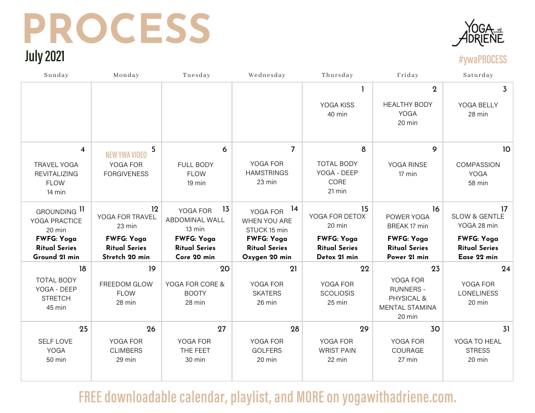 July 21 Yoga Calendar Process